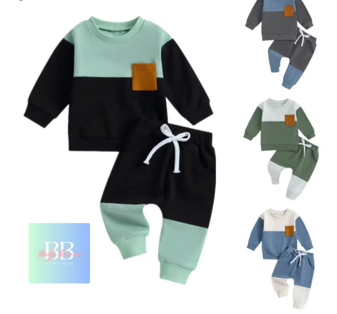 Baby/Toddler Sweatshirt & Pants set with Front Pocket. 0M-3Y, 4 colours.