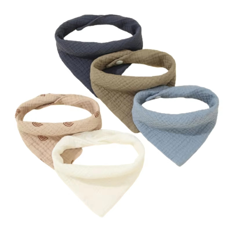 5Pcs Feeding Drool Bibs Cotton Accessories Newborn Solid Color Button Soft Towel Baby Bibs