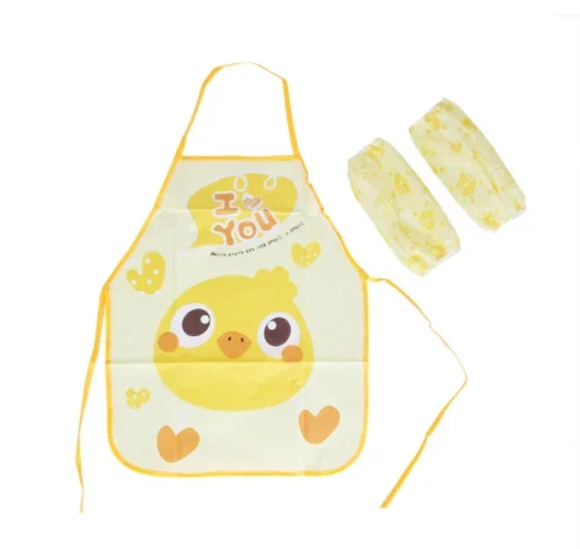 Cute Cartoon Children Apron Sleeves Chef Hat Pocket Set Kid Craft Art Kitchen Cooking Chef Suit Drink Food Baking Apron for 3-8Y