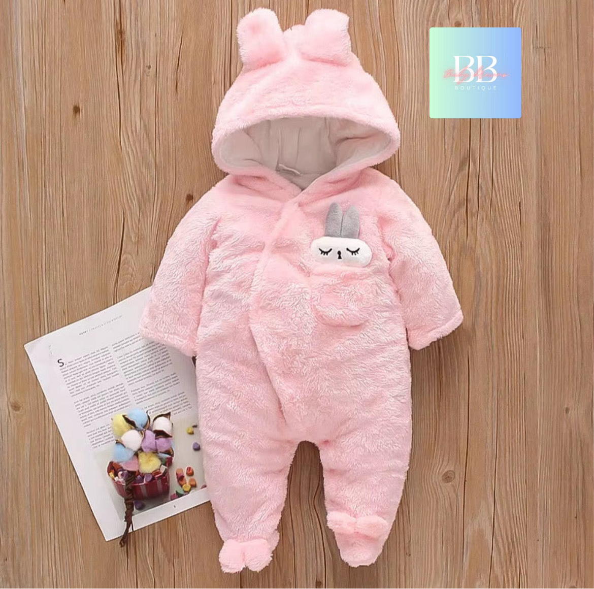 Baby/Toddler Velour Outdoor Romper with cute Hood. 0-18M, 8 variants.