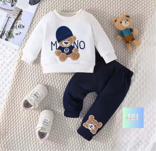 Baby/Toddler Casual Long Sleeve Sweatshirt & Pants with Bear Logo 6 colours, 3-24M