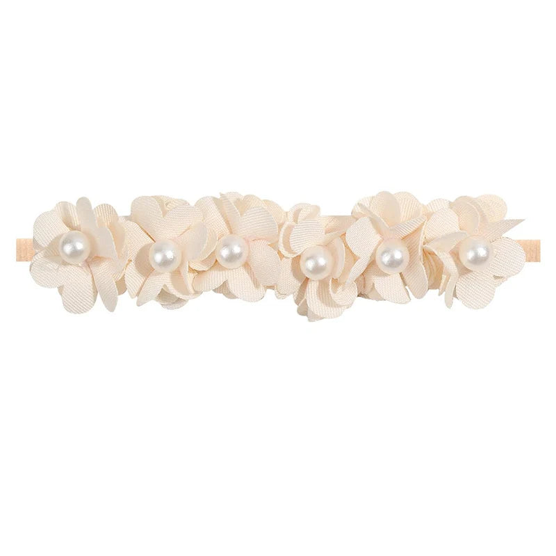 Elastic Baby Girl Flower Headbands Nylon Stretchy Pearl Toddler Hairbands Newborn Rhinestone Hair Band Infant Hair Accessories