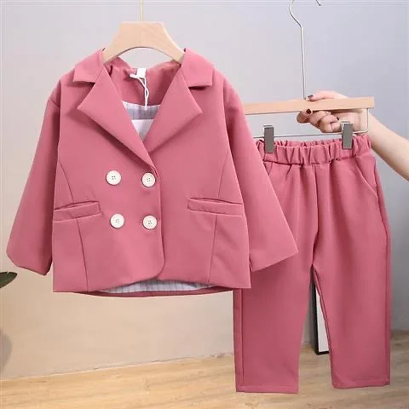 Fashion Girl Boy Formal Clothes Set Suit Jacket+Pant 2PCS Toddler Baby High Quality Suit Blazer Jacket Thick Korean Baby Clothes