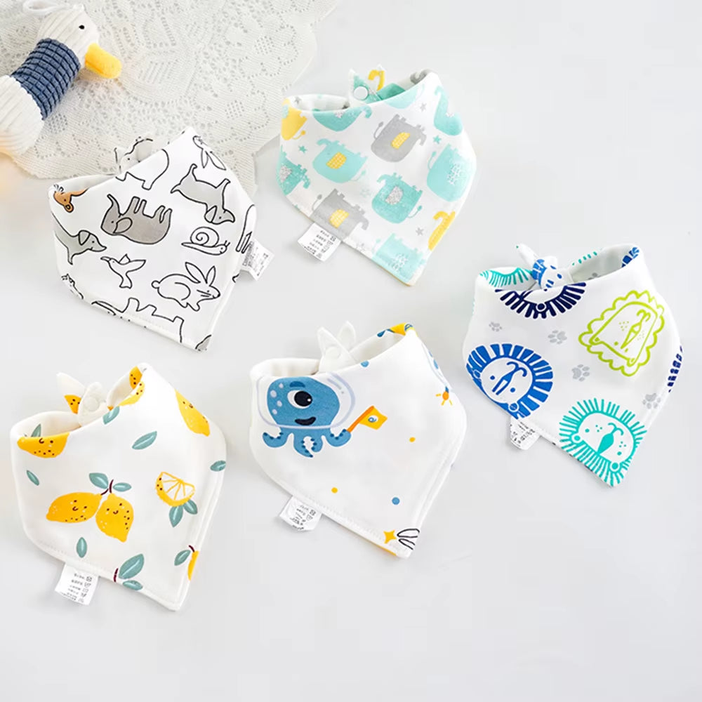 5Pcs/Lot Baby Bibs Triangle Double Cotton Bibs Cartoon Print Saliva Towel Baby Boys Girls Feeding Apron Cotton Bandana Bibs