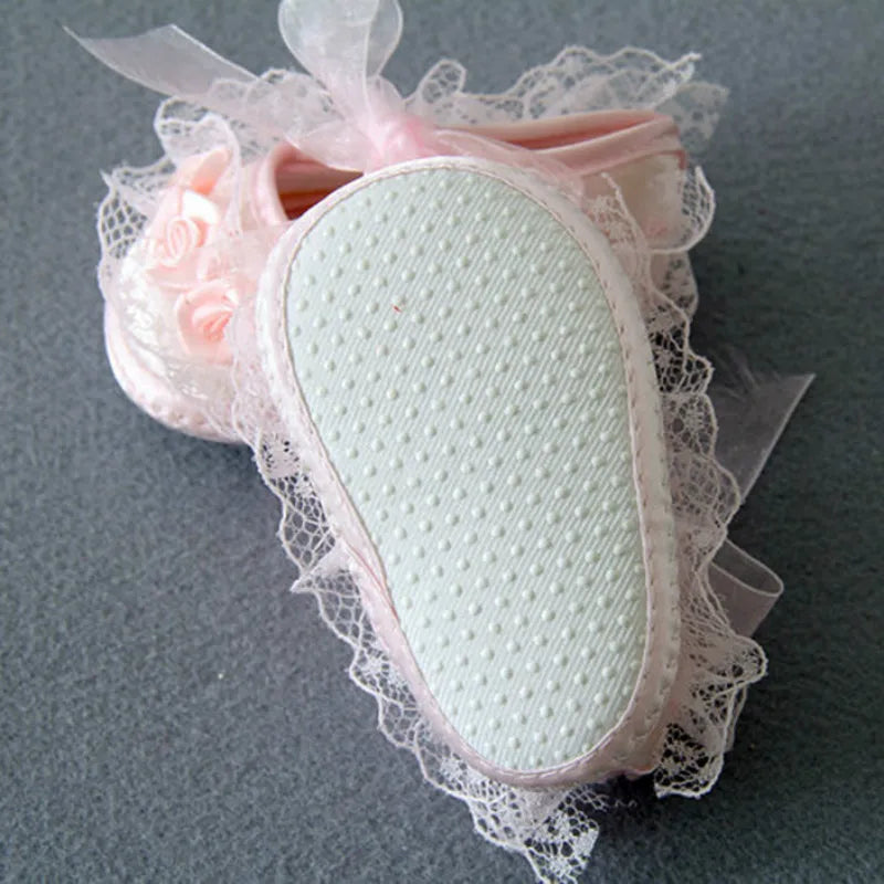 Newborn Princess Soft Sole First Walkers Infant Girls Lace Anti-Slip Shoes for Party Wedding Toddler Crib Cotton Prewalker 0-18M