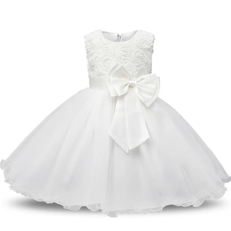 White Lace Flower Girls Wedding Dress Formal Ceremonies Dress Ball Gown Kids Clothing Little Girl Birthday Christening Vestido