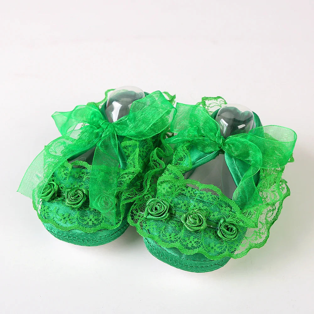 Newborn Princess Soft Sole First Walkers Infant Girls Lace Anti-Slip Shoes for Party Wedding Toddler Crib Cotton Prewalker 0-18M