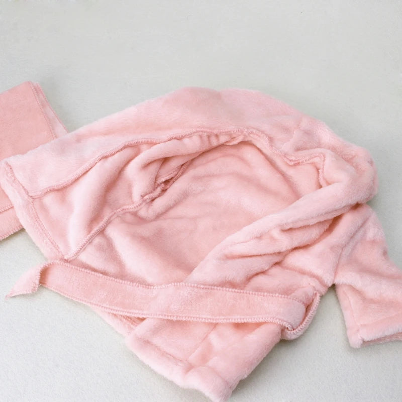 New Baby Bathrobes Bath Towel Solid Color Warm Baby Hooded Robe with Belt Newborn Photography Props Baby Photo Shoot Accessories