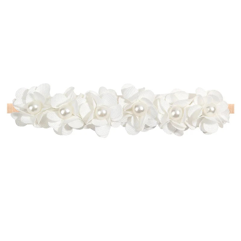 Elastic Baby Girl Flower Headbands Nylon Stretchy Pearl Toddler Hairbands Newborn Rhinestone Hair Band Infant Hair Accessories