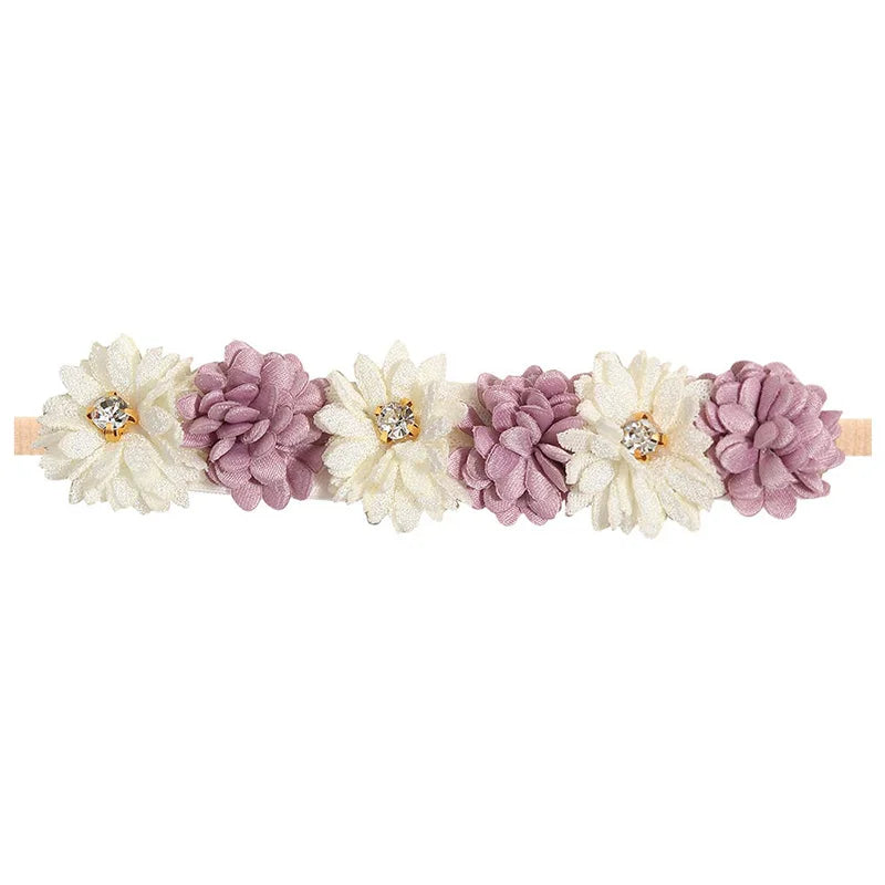 Elastic Baby Girl Flower Headbands Nylon Stretchy Pearl Toddler Hairbands Newborn Rhinestone Hair Band Infant Hair Accessories