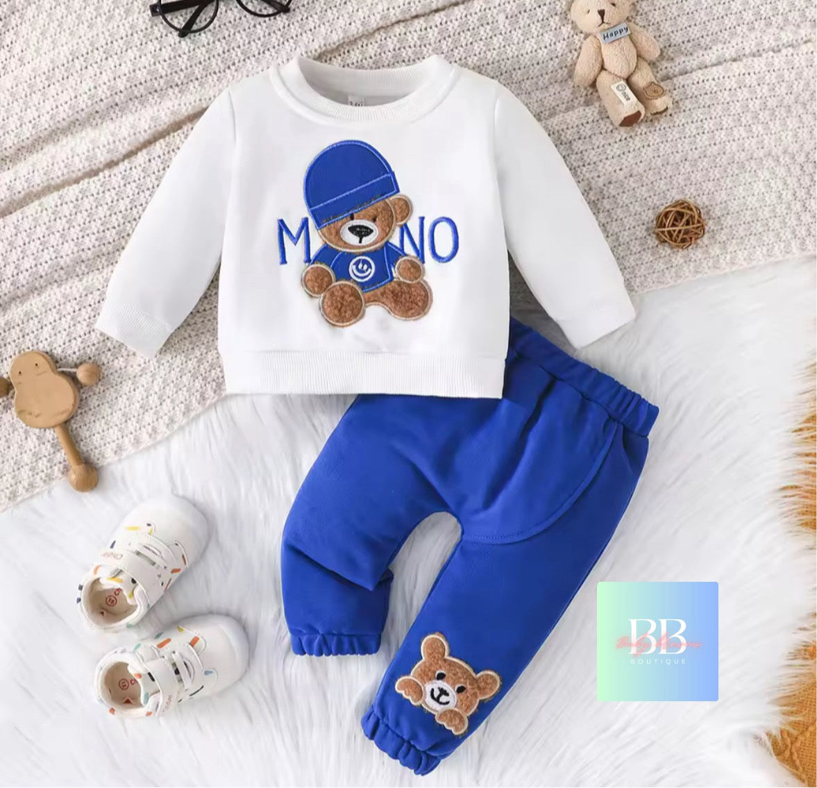 Baby/Toddler Casual Long Sleeve Sweatshirt & Pants with Bear Logo 6 colours, 3-24M