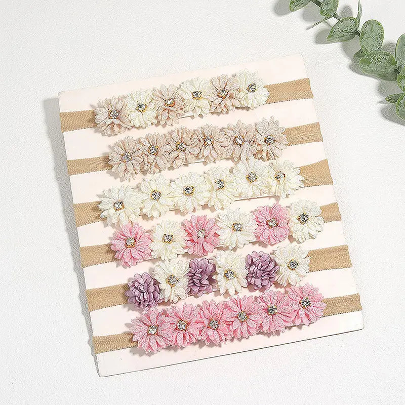 Elastic Baby Girl Flower Headbands Nylon Stretchy Pearl Toddler Hairbands Newborn Rhinestone Hair Band Infant Hair Accessories