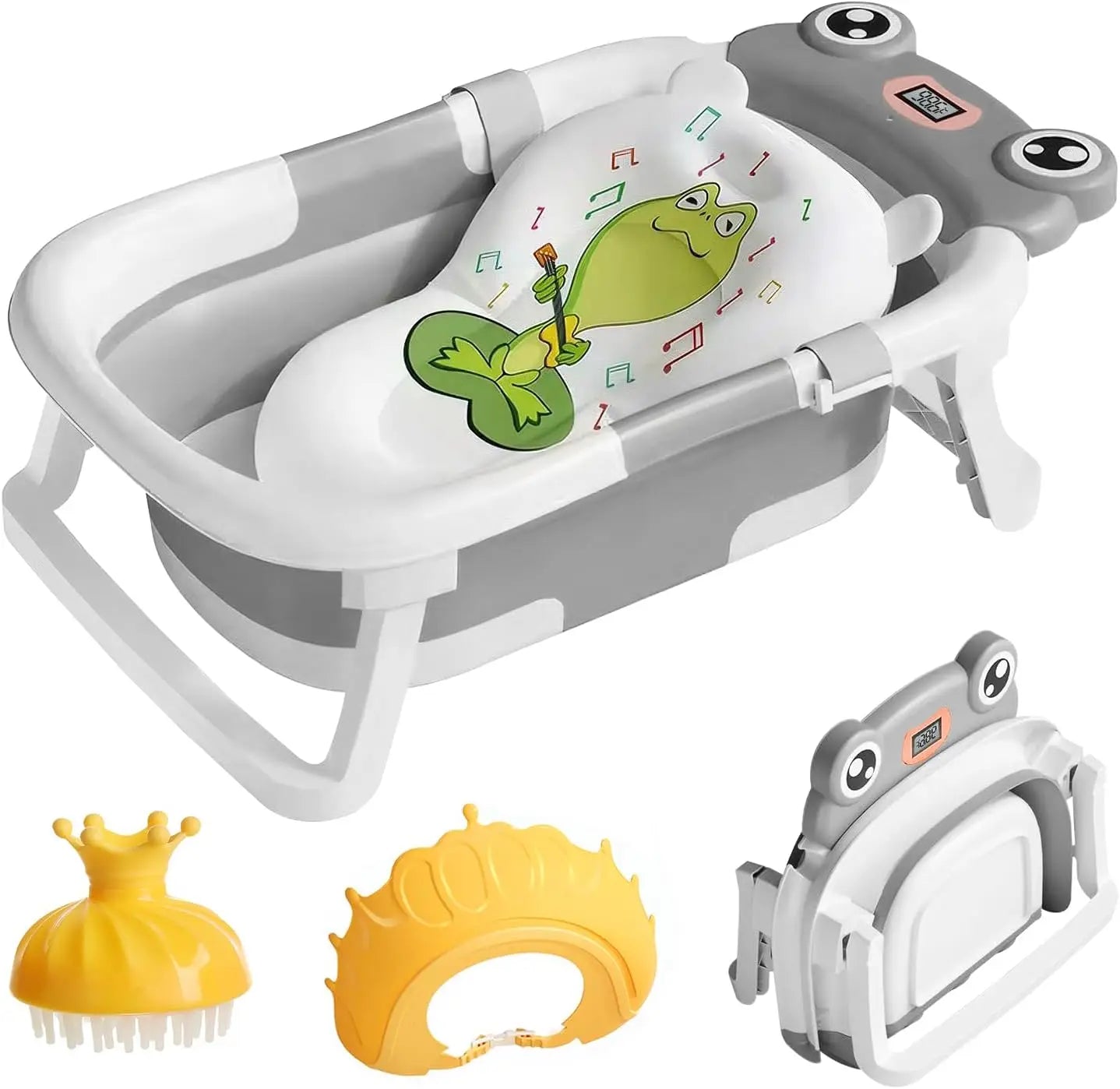 Eco-Friendly Baby Bathtub with Bath Cushion,Foldable Bathtub Portable with Temperature Indicator Infant Tub for 0-36 Months Baby