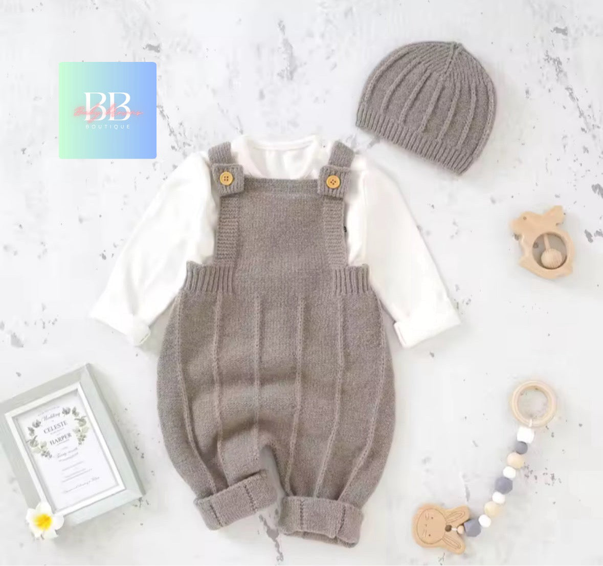 Baby/Toddler Knitted Romper & Matching Hat. 3 Colour, 3-18M