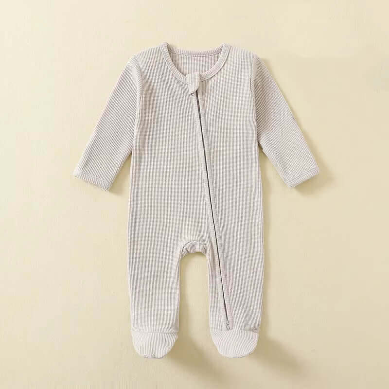 Organic Cotton Baby Rompers Waffle 100% Cotton Infant Boys Girls Jumpsuit Zipper Footed Solid Long-Sleeve Pajamas Sleepsuits