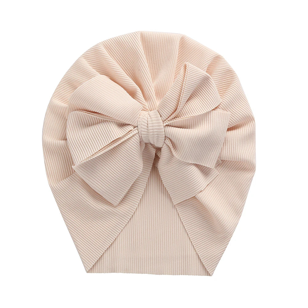 Solid Ribbed Bunny Knot Turban Hats for Baby Boys Girls Beanies Striped Thin Elastic Caps Bonnet Newborn Toddler 0-4T Headwraps