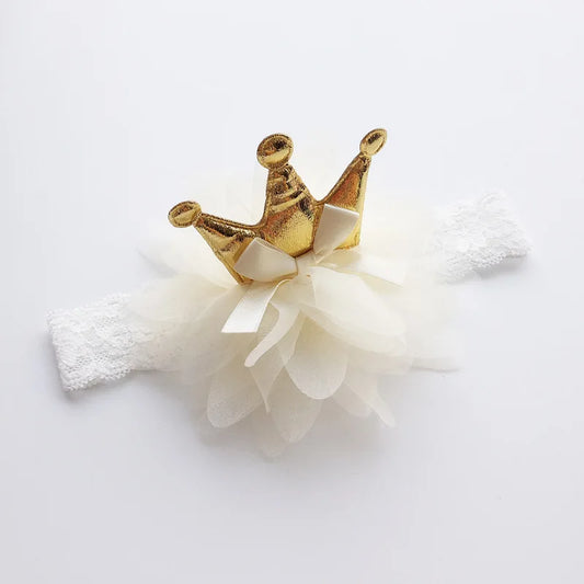 New Pink and Beige Crown Flowers Hairbands Girls Headwear Children Headbands Elastic Hair Band Kids Hair Accessories