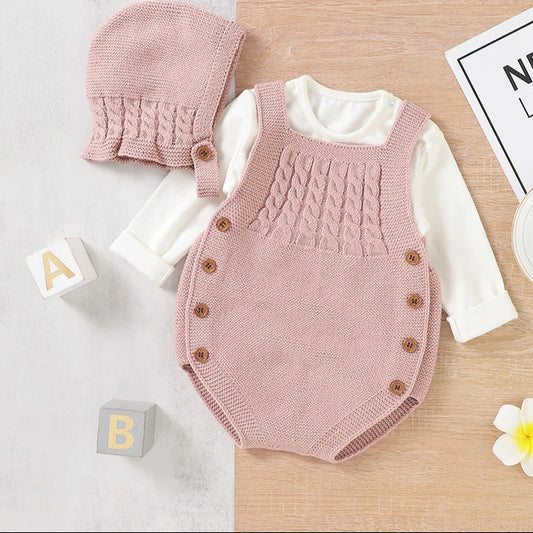 Baby Bodysuits Clothes Spring Autumn Sleeveless Knitting Newborn Boys Girls Solid Onesie Hats Sets 2Pcs Infant Coveralls Outfits