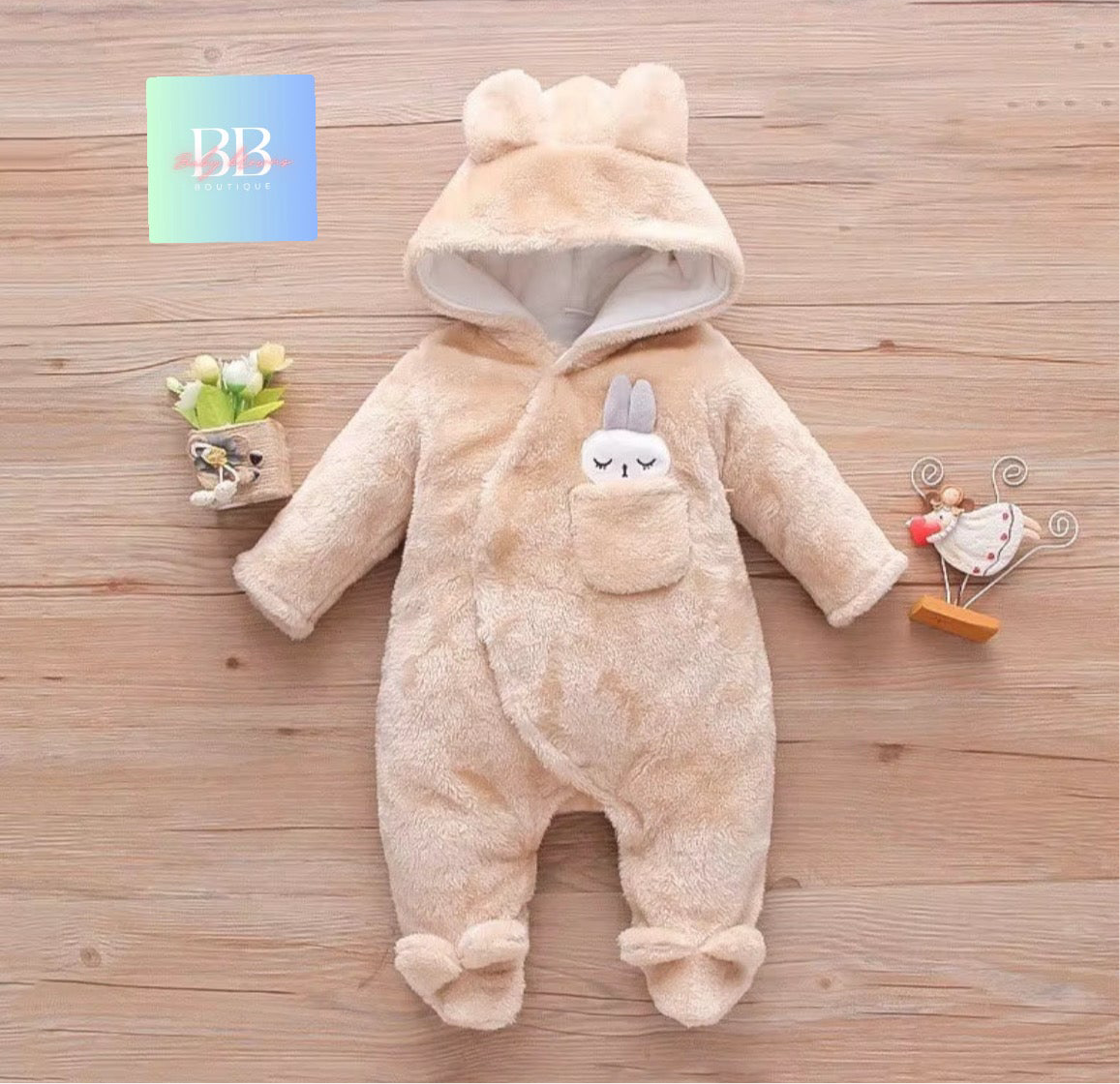 Baby/Toddler Velour Outdoor Romper with cute Hood. 0-18M, 8 variants.