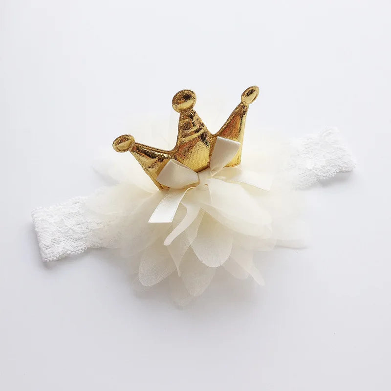 New Pink and Beige Crown Flowers Hairbands Girls Headwear Children Headbands Elastic Hair Band Kids Hair Accessories