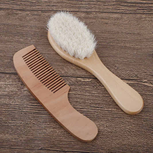 2Pcs Wooden Baby Hair Brush Comb Soft Baby Bath Brush Clean Hair Body Gentlely Baby Protect Shower Baby Wash Care Tool