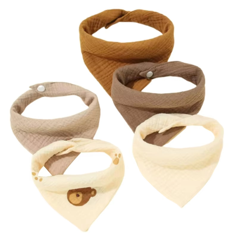 5Pcs Feeding Drool Bibs Cotton Accessories Newborn Solid Color Button Soft Towel Baby Bibs