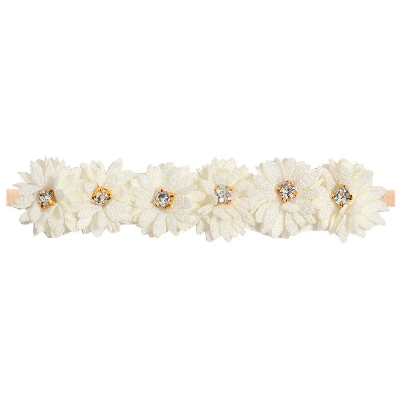 Elastic Baby Girl Flower Headbands Nylon Stretchy Pearl Toddler Hairbands Newborn Rhinestone Hair Band Infant Hair Accessories