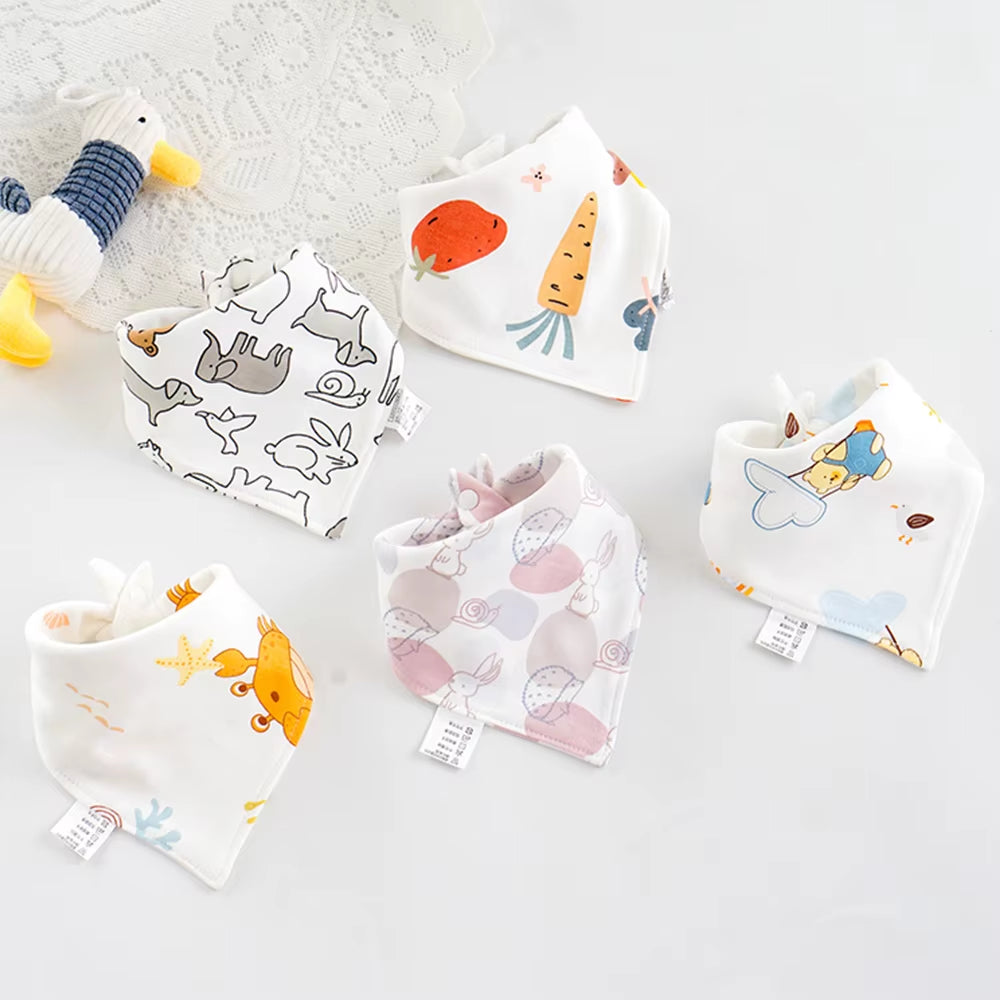 5Pcs/Lot Baby Bibs Triangle Double Cotton Bibs Cartoon Print Saliva Towel Baby Boys Girls Feeding Apron Cotton Bandana Bibs