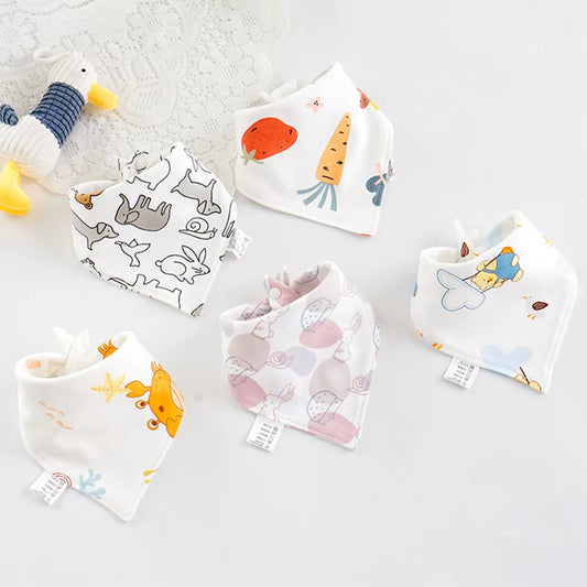 5Pcs/Lot Baby Bibs Triangle Double Cotton Bibs Cartoon Print Saliva Towel Baby Boys Girls Feeding Apron Cotton Bandana Bibs