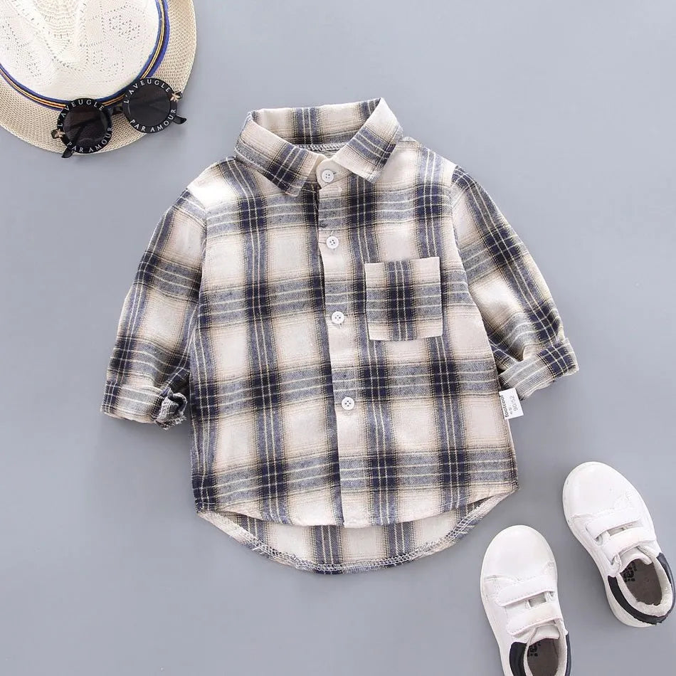 2024 Korean Fashion Children Tops Boys Buffalo Plaid Flannel Shirt Baby Casual Shirt Outerwear Clothes Autumn Girls Blouses 0-5T