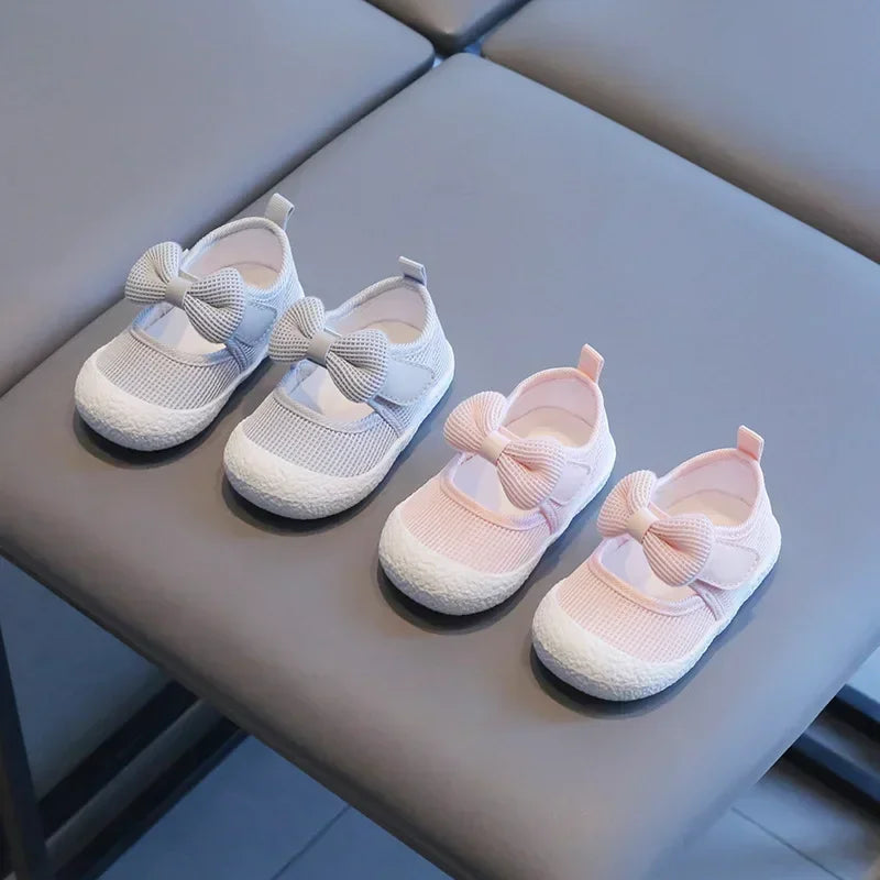 Kids Shoes Baby Girl Walking Shoes with Breathable and Non Slip Mesh Bow Princess Shoes with Non Slip Soft Soles
