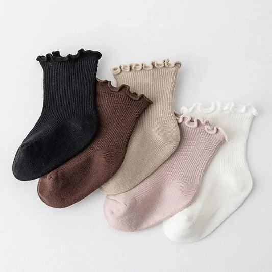 5Pair/Lot New Boys and Girls Retro Solid Color Baby Socks Milk Tea Color Toddler Casual Knitted Children Socks for 1-3Y