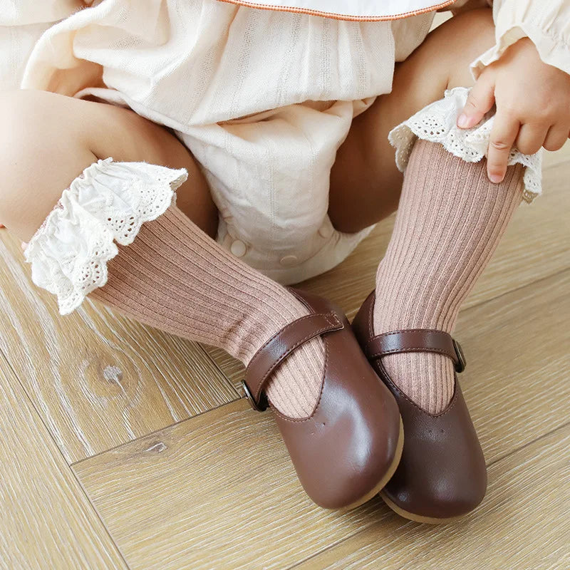 Baby Socks Girl Newborn Infantil Kid Knee High Lace Socks Toddler Babygirl anti Slip Cotton Winter Infant Long Sock for 0-3 Year