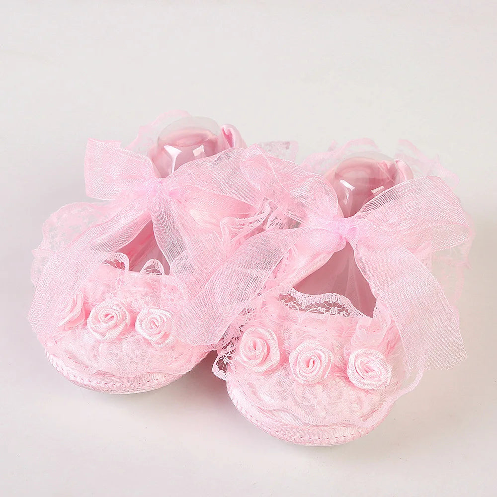 Newborn Princess Soft Sole First Walkers Infant Girls Lace Anti-Slip Shoes for Party Wedding Toddler Crib Cotton Prewalker 0-18M