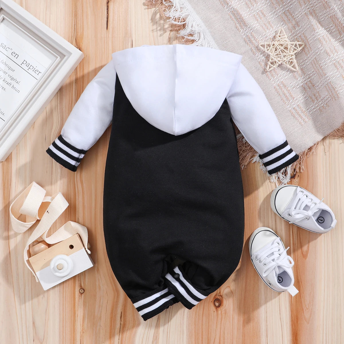 Baby Boys Girls Romper Hooded Baseball Long Sleeve Infant Onesie Beach Outfits Newborn Sweatshirt Clothes Jumpsuit 0-18M