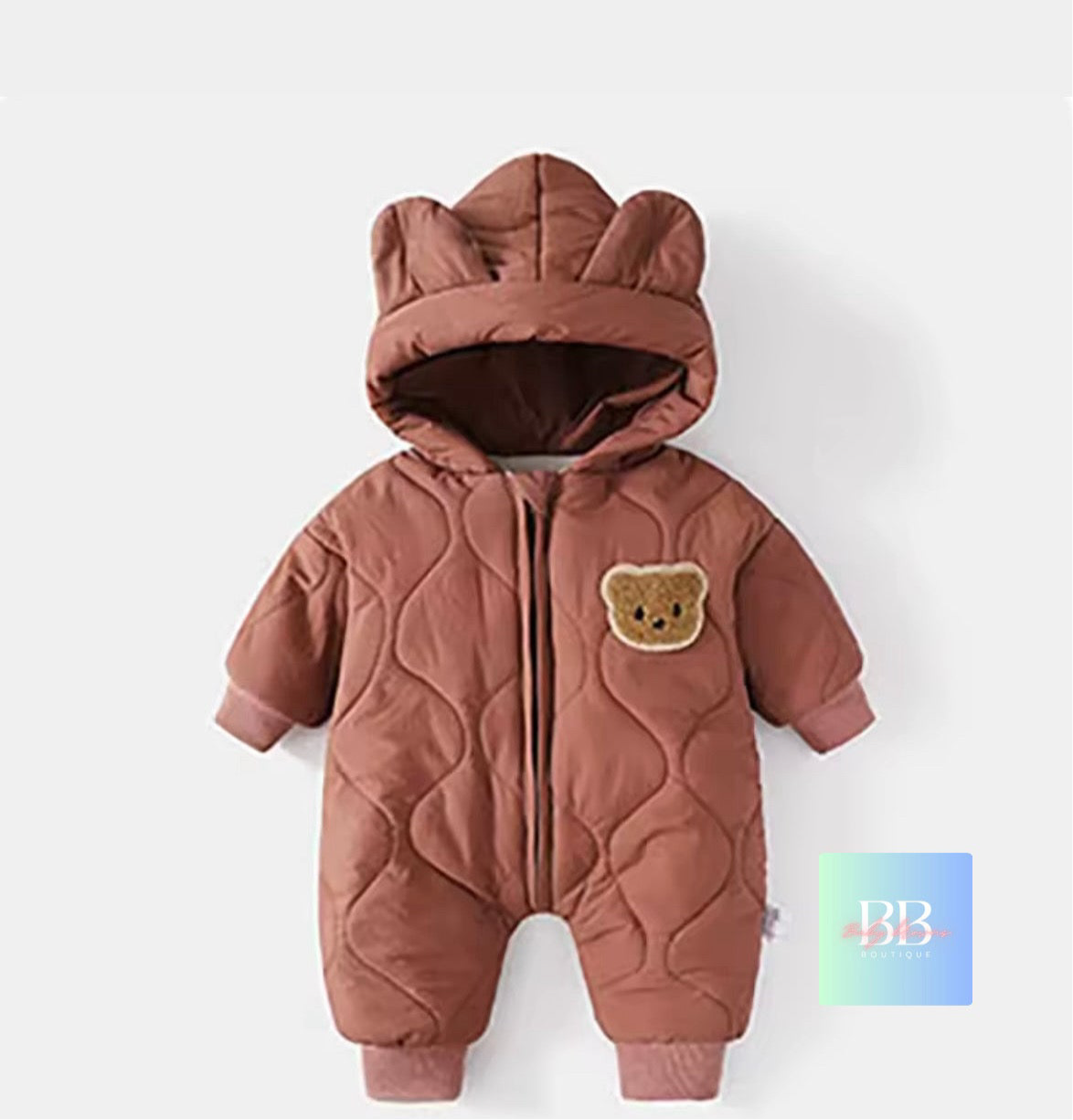 Baby/Toddler Outdoor Fur Lining Long Sleeved Romper Suit with Hood. 3 Colours,  0-12M