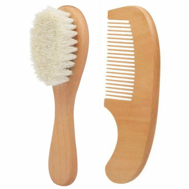 2Pcs Wooden Baby Hair Brush Comb Soft Baby Bath Brush Clean Hair Body Gentlely Baby Protect Shower Baby Wash Care Tool