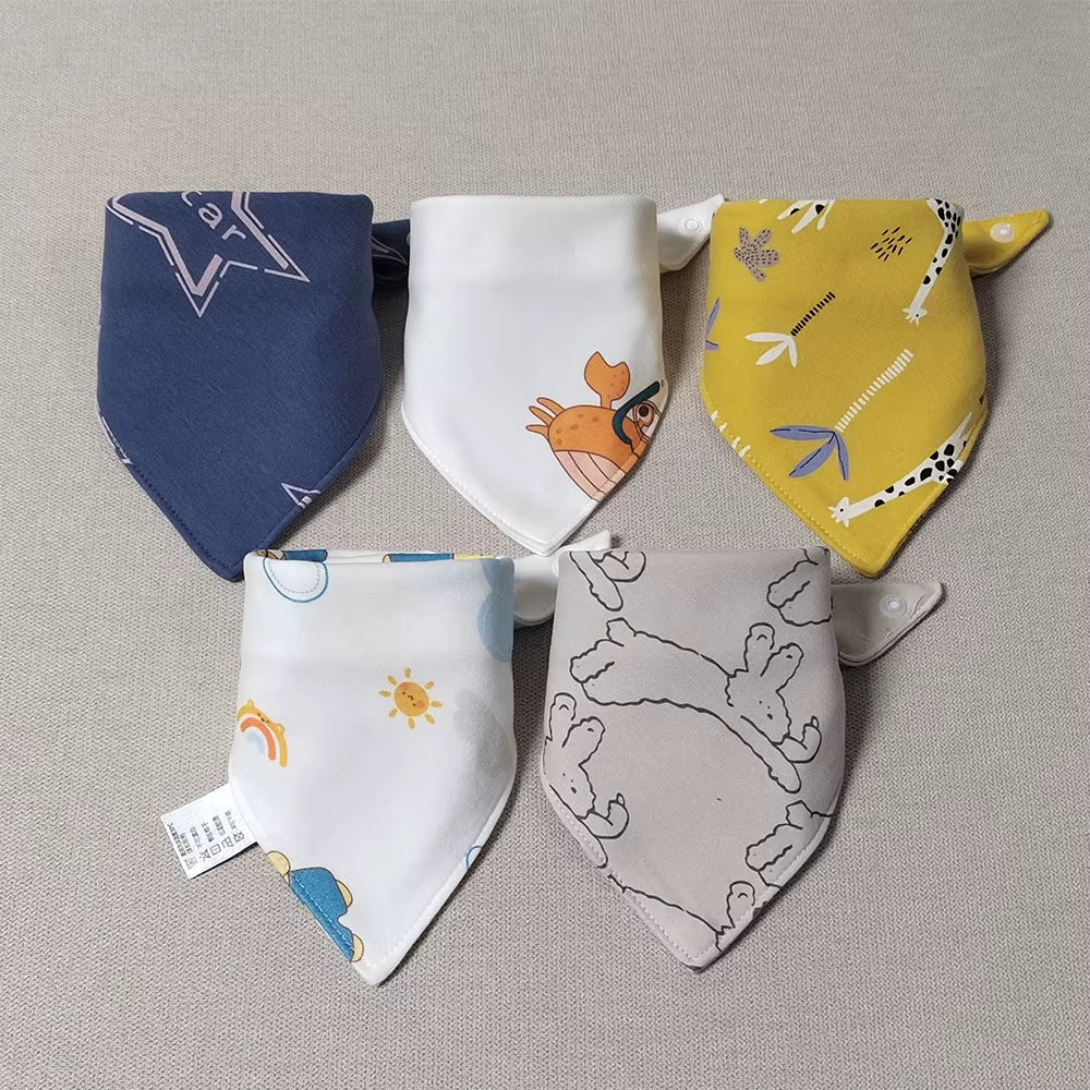 5Pcs/Lot Baby Bibs Triangle Double Cotton Bibs Cartoon Print Saliva Towel Baby Boys Girls Feeding Apron Cotton Bandana Bibs