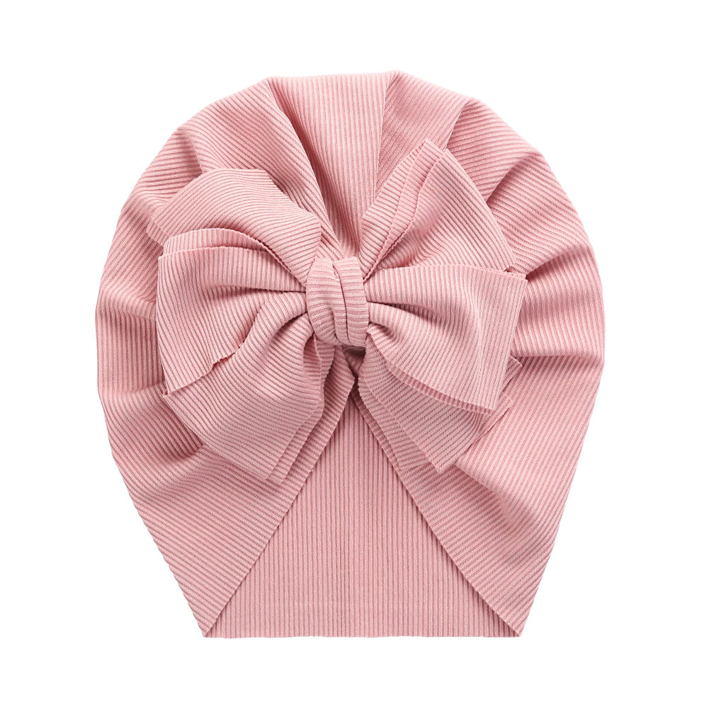 Solid Ribbed Bunny Knot Turban Hats for Baby Boys Girls Beanies Striped Thin Elastic Caps Bonnet Newborn Toddler 0-4T Headwraps