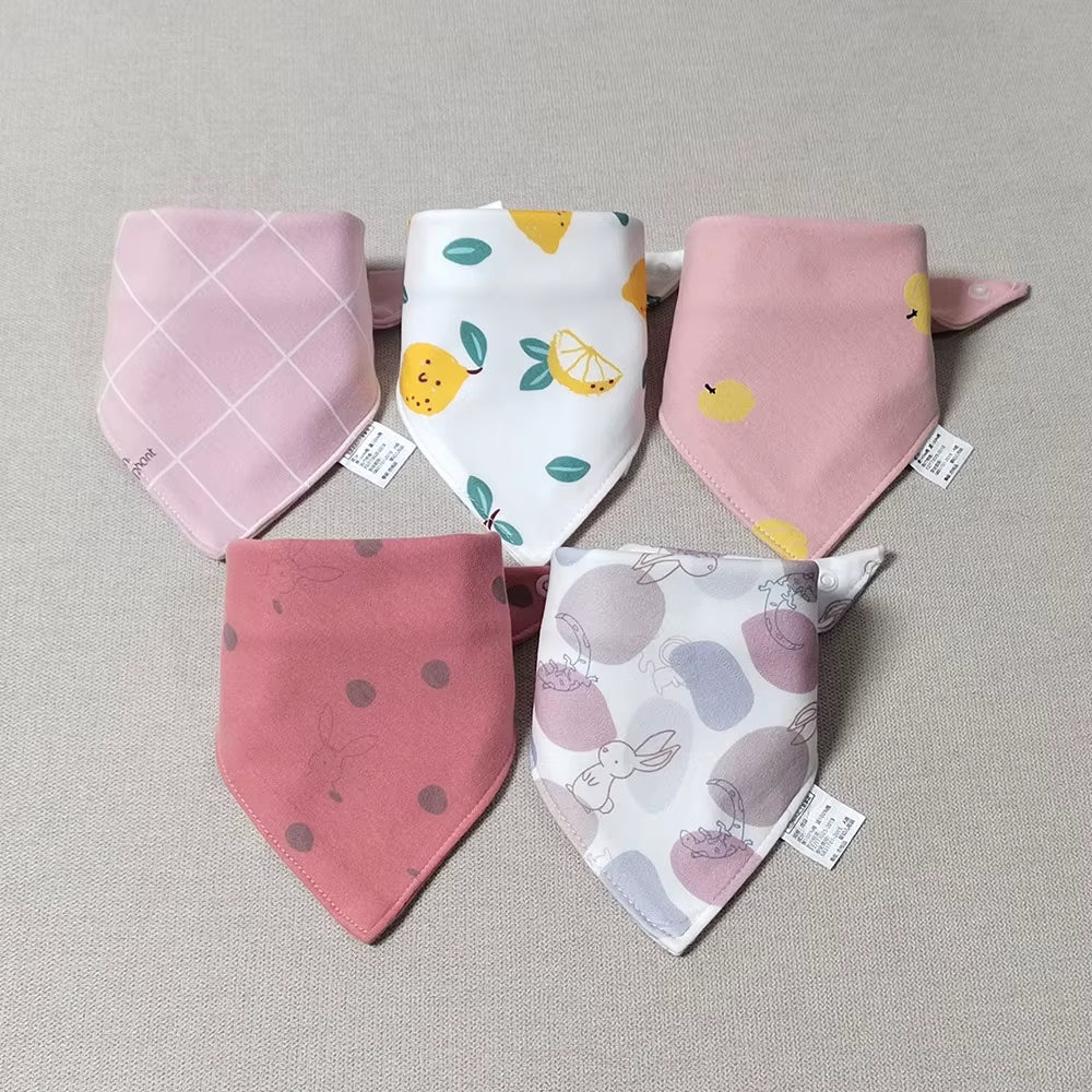 5Pcs/Lot Baby Bibs Triangle Double Cotton Bibs Cartoon Print Saliva Towel Baby Boys Girls Feeding Apron Cotton Bandana Bibs