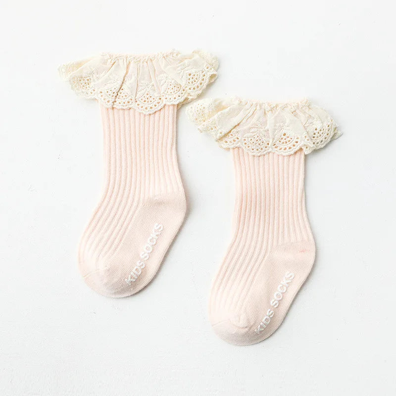 Baby Socks Girl Newborn Infantil Kid Knee High Lace Socks Toddler Babygirl anti Slip Cotton Winter Infant Long Sock for 0-3 Year