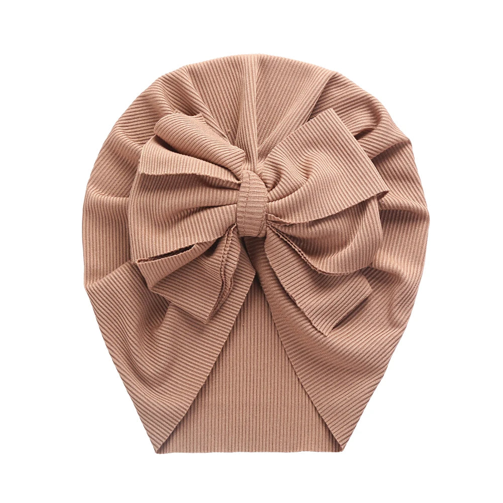 Solid Ribbed Bunny Knot Turban Hats for Baby Boys Girls Beanies Striped Thin Elastic Caps Bonnet Newborn Toddler 0-4T Headwraps