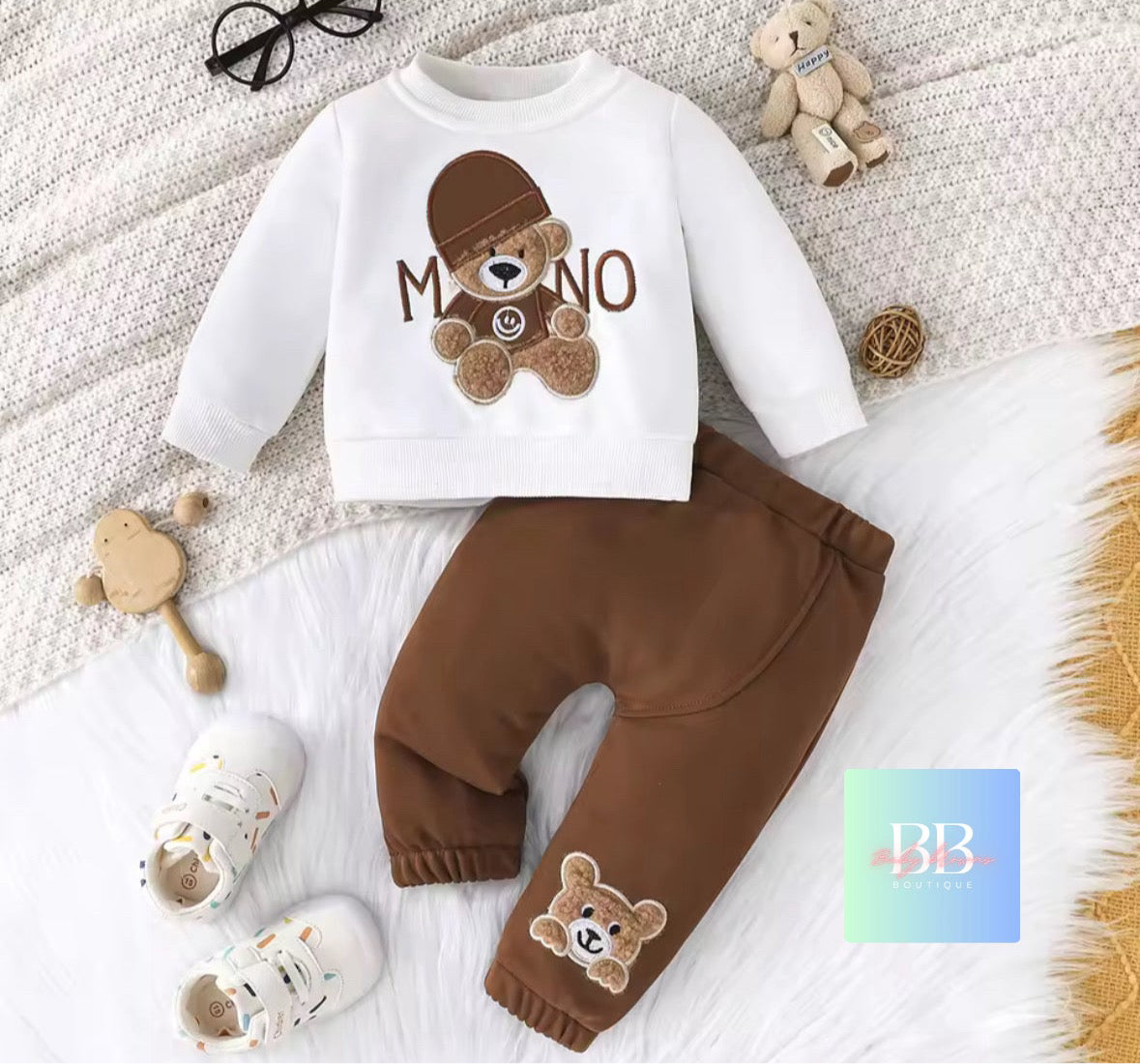 Baby/Toddler Casual Long Sleeve Sweatshirt & Pants with Bear Logo 6 colours, 3-24M