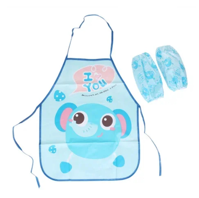 Cute Cartoon Children Apron Sleeves Chef Hat Pocket Set Kid Craft Art Kitchen Cooking Chef Suit Drink Food Baking Apron for 3-8Y