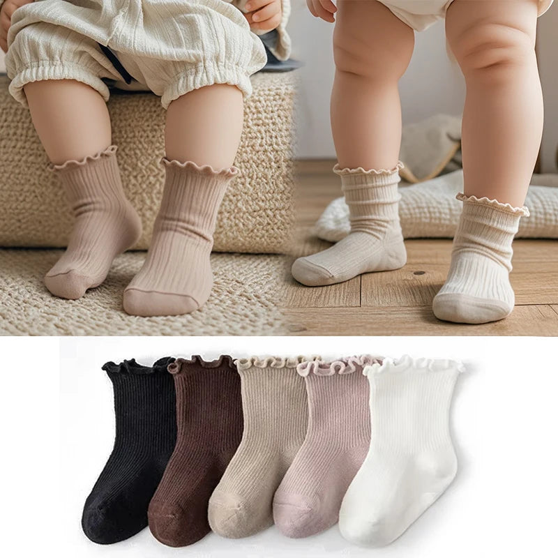5Pair/Lot New Boys and Girls Retro Solid Color Baby Socks Milk Tea Color Toddler Casual Knitted Children Socks for 1-3Y