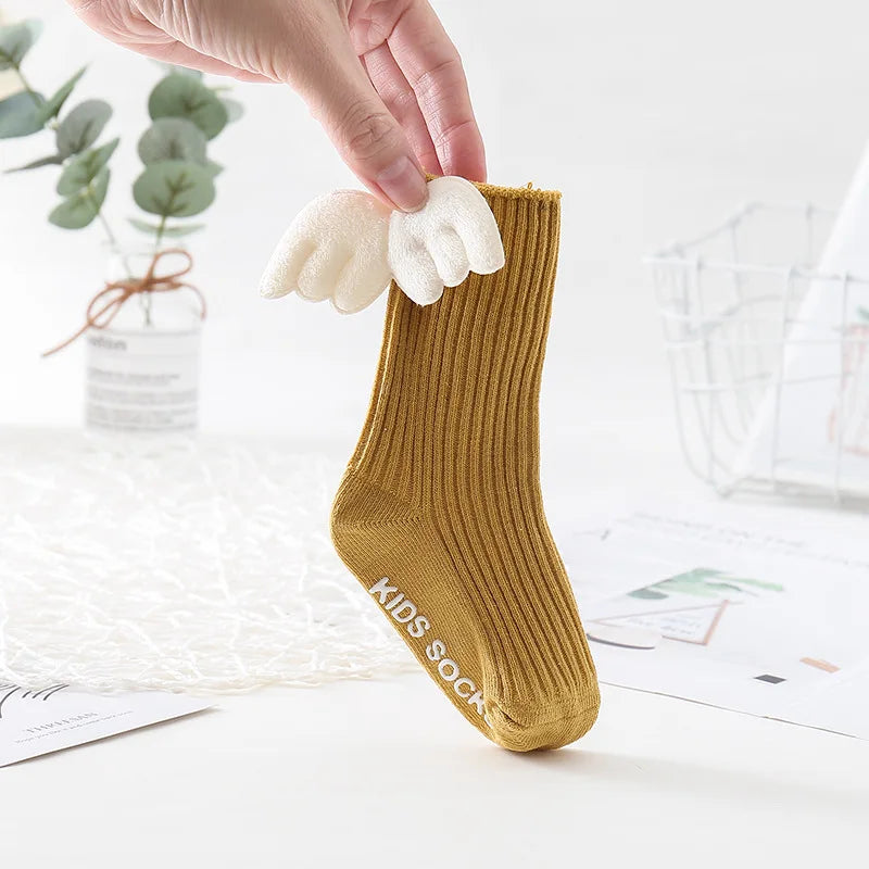 New Baby Girls Knee High Socks Angel Wing Summer Autumn Cotton Socks Solid Candy Color Children Toddler Short Socks for Kids