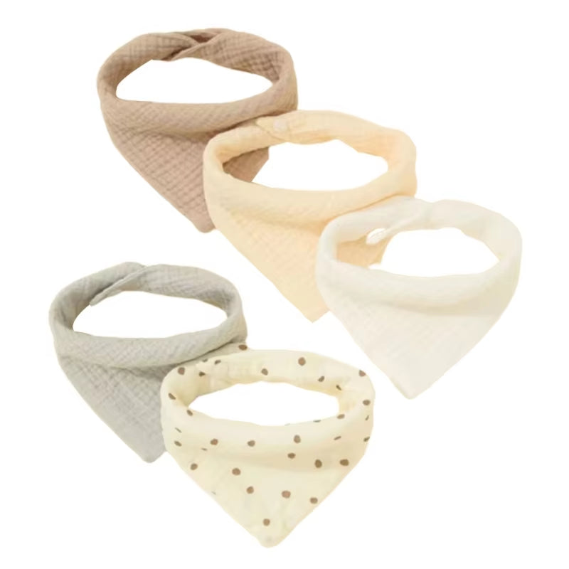 5Pcs Feeding Drool Bibs Cotton Accessories Newborn Solid Color Button Soft Towel Baby Bibs
