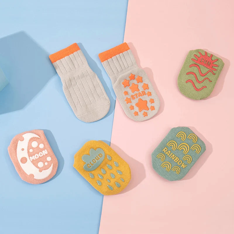 5Pairs Casual Cute Knit Floor Socks, Soft Comfortable Breathable Cotton Socks for Toddler Walking Baby Boys and Girls