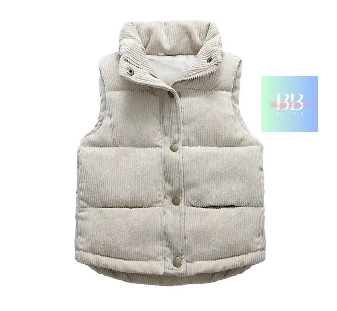 Kids Corduroy Vests/Bodywarmer with front Buttons. Girls/Boys, 3-10Y, 4 colours.
