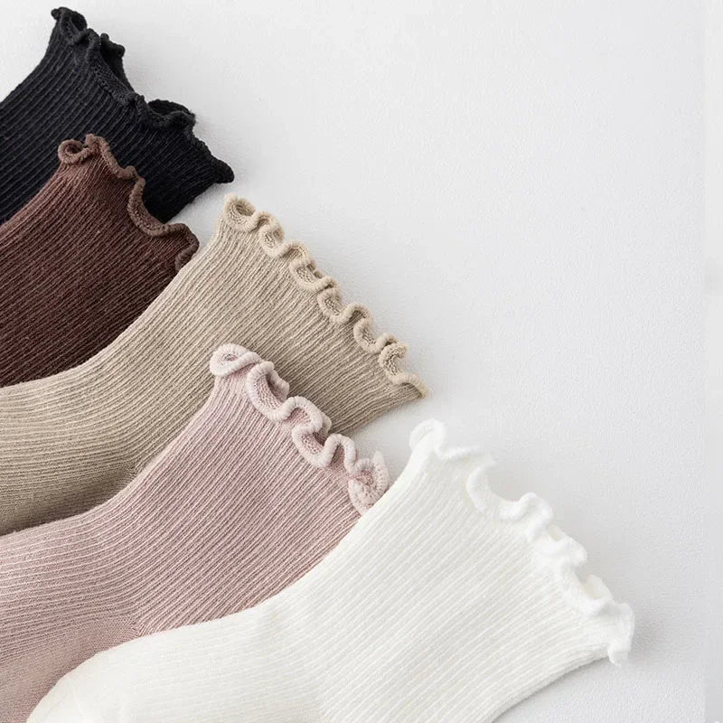 5Pair/Lot New Boys and Girls Retro Solid Color Baby Socks Milk Tea Color Toddler Casual Knitted Children Socks for 1-3Y